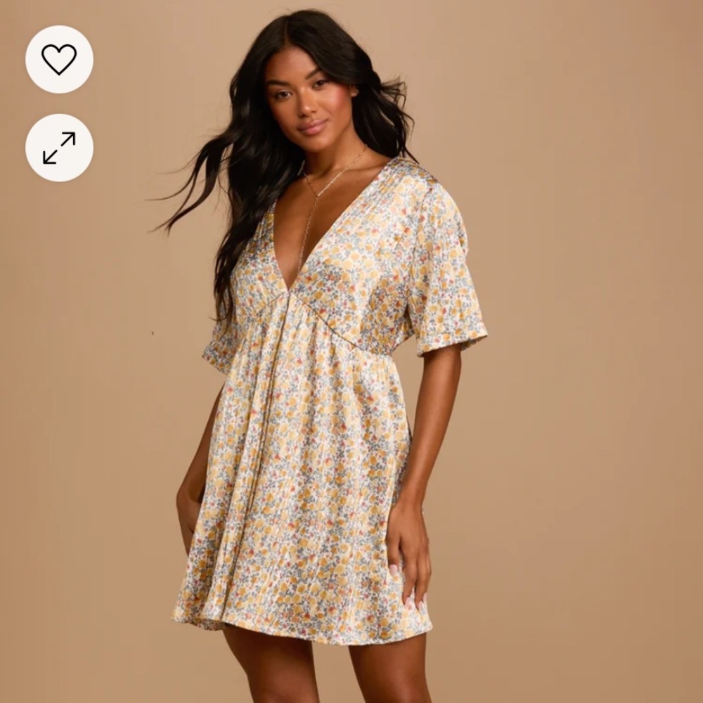 Express Yourself White Floral Print Satin Babydoll Dress